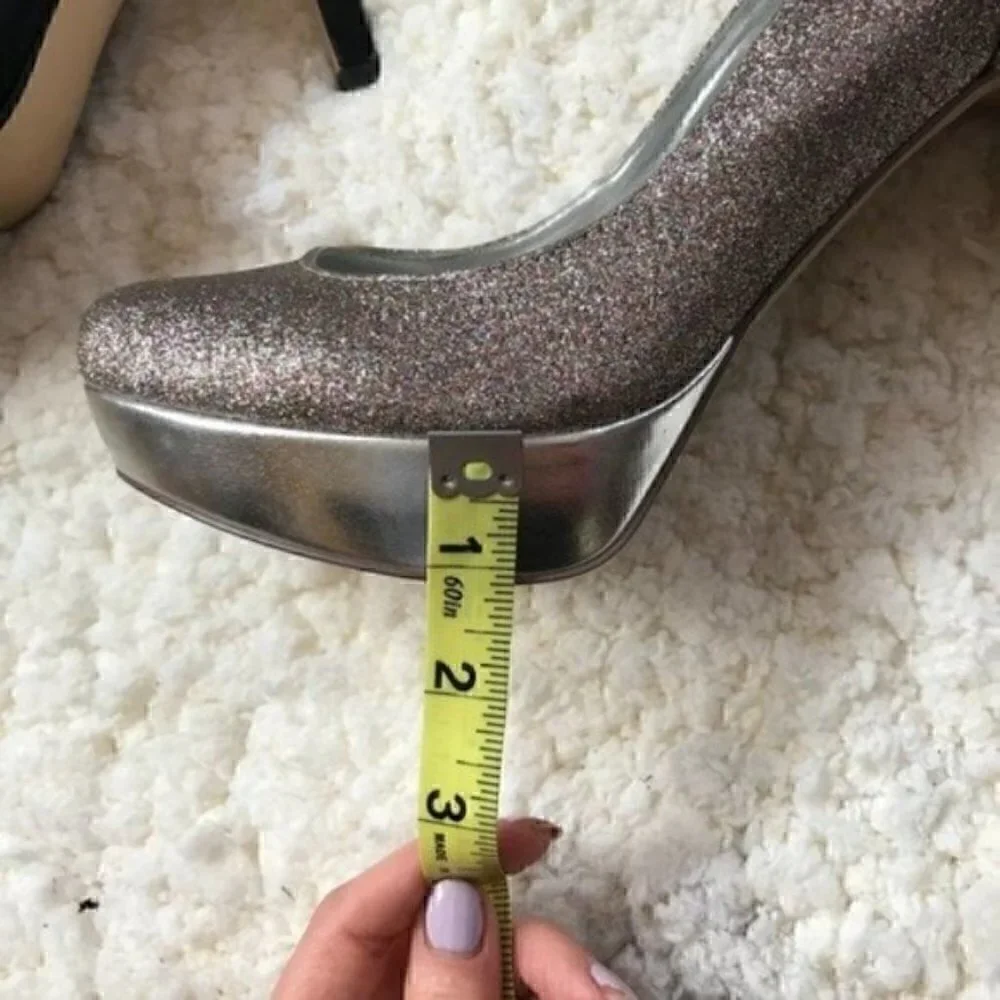GUESS: Multicolored Rainbow Metallic Glitter Heels Platform Pumps Sz 8.5